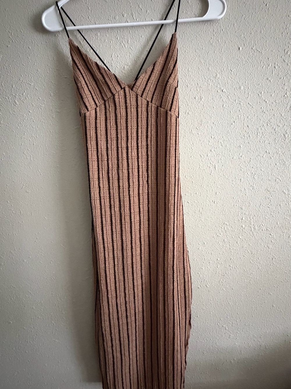 Derek Heart Ribbed Maxi Slip Dress in Taupe